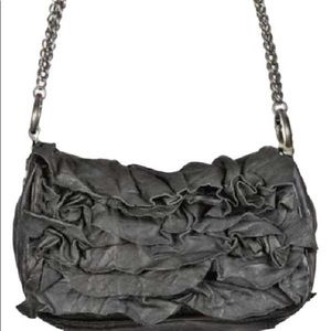 Allsaints Lilia Ruffle Black Leather Shoulder Bag